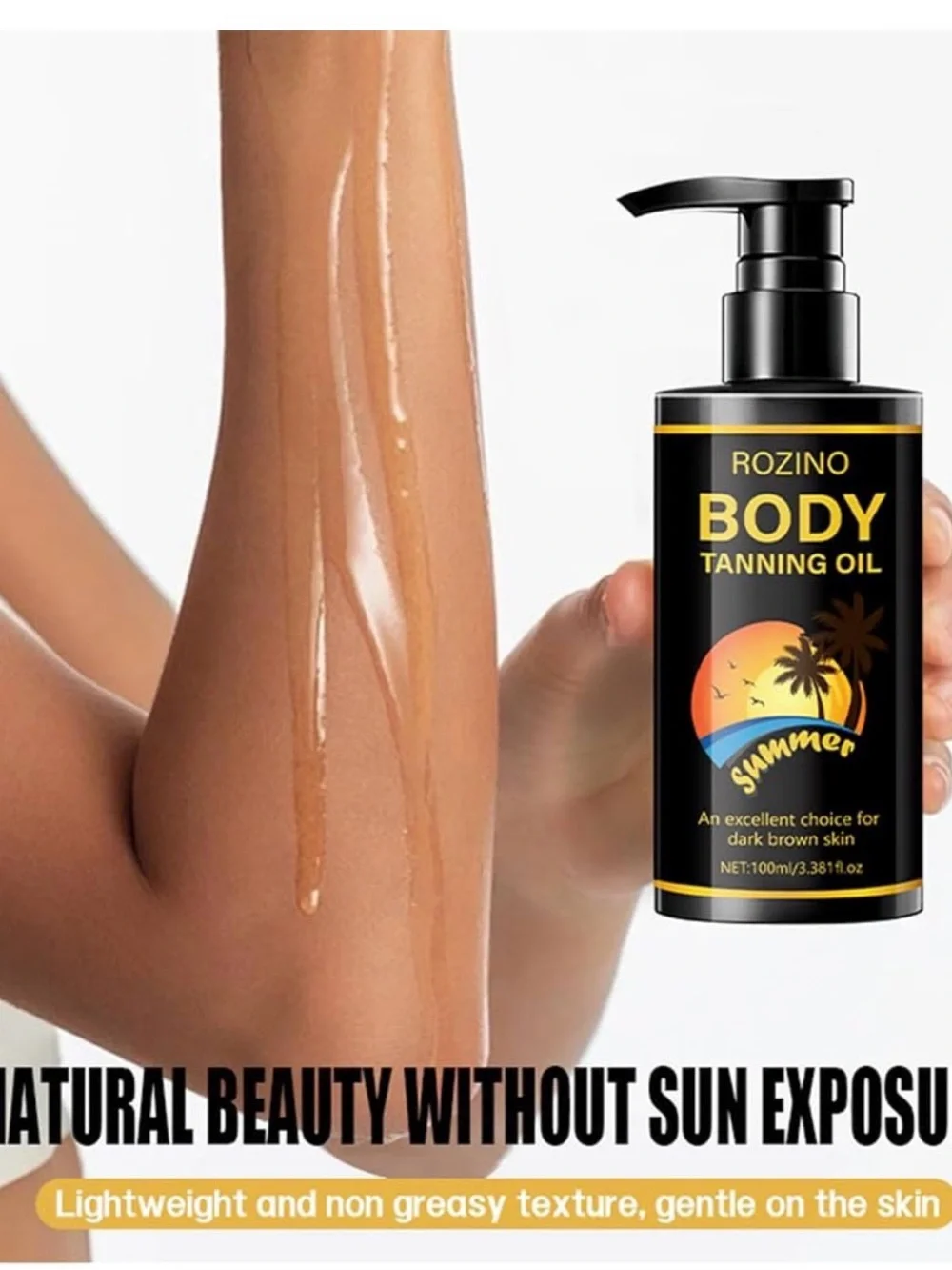 ROZINO Body Tanning Oil 3.381 fl oz SPF 0 for Body & Face